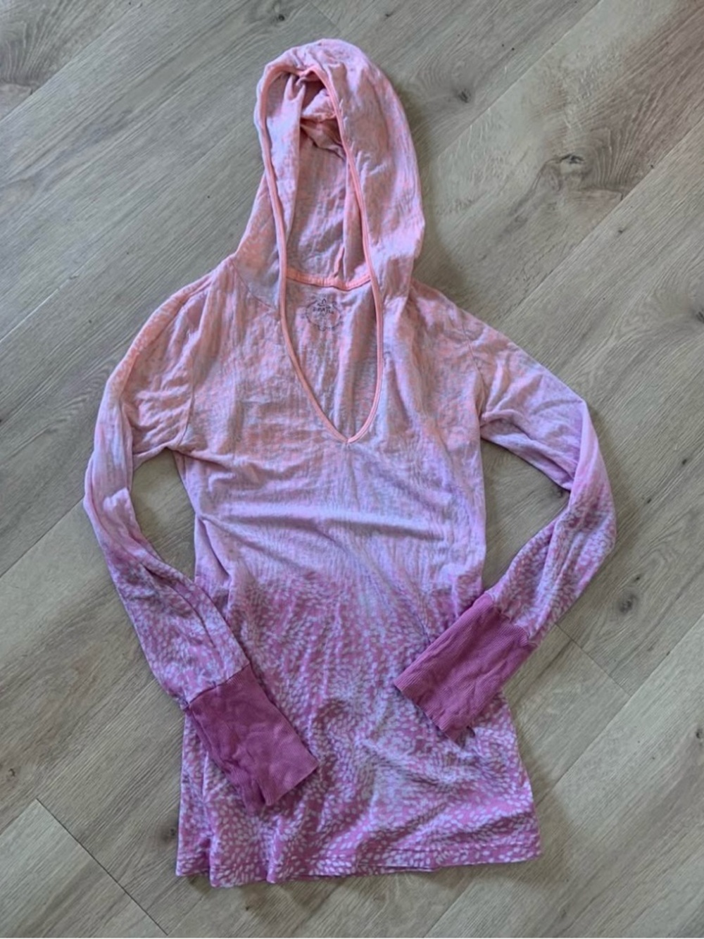 Prana Pink Hooded Long Sleeve Top with Subtle Spot Print